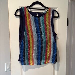 Eva Franco Sequin Sleeveless Tank Top Blue Orange